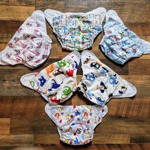 Pocket Cloth Diapers Lot of 6 Alva Minky Dino Vehicles Boy